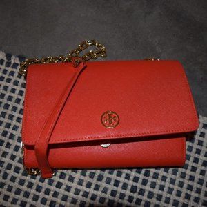 Tory Burch Robinson Leather Wallet on a Chain - Red